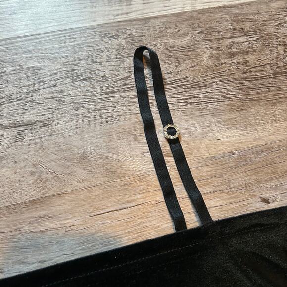 Vintage Black Velvet Cami Top w/ Rhinestone Strap Sliders Y2K Partycore - Picture 2 of 5